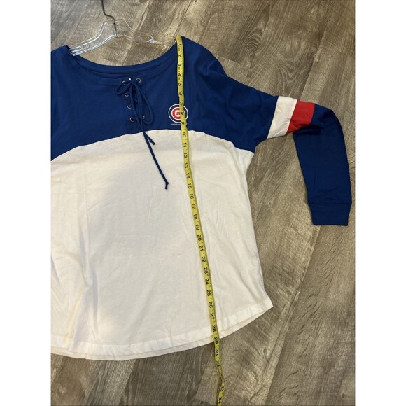 Chicago Cubs Shirt Blue White  lace up Long Sleeve New Era Size Large Womens - Picture 10 of 13